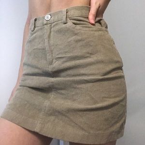 Taupe/Tan/Khaki Colored Corduroy Fitted Body Con Mini Skirt [Brandy Melville]